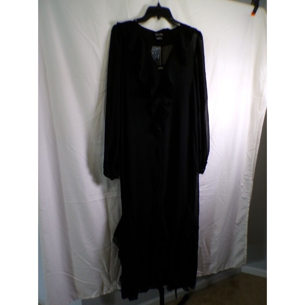 City Chic Black Ruffle V Neck Maxi Dress Size S Womens Long